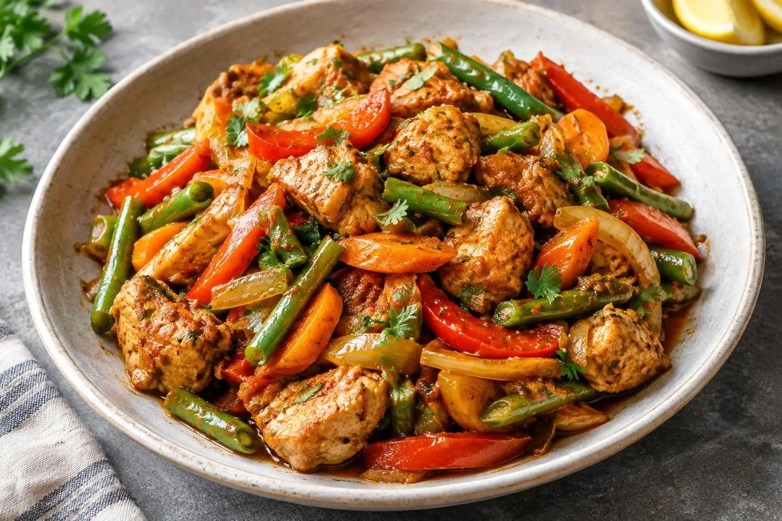 Ethiopian-Inspired Steamed Chicken and Vegetable Skillet plated and ready to serve