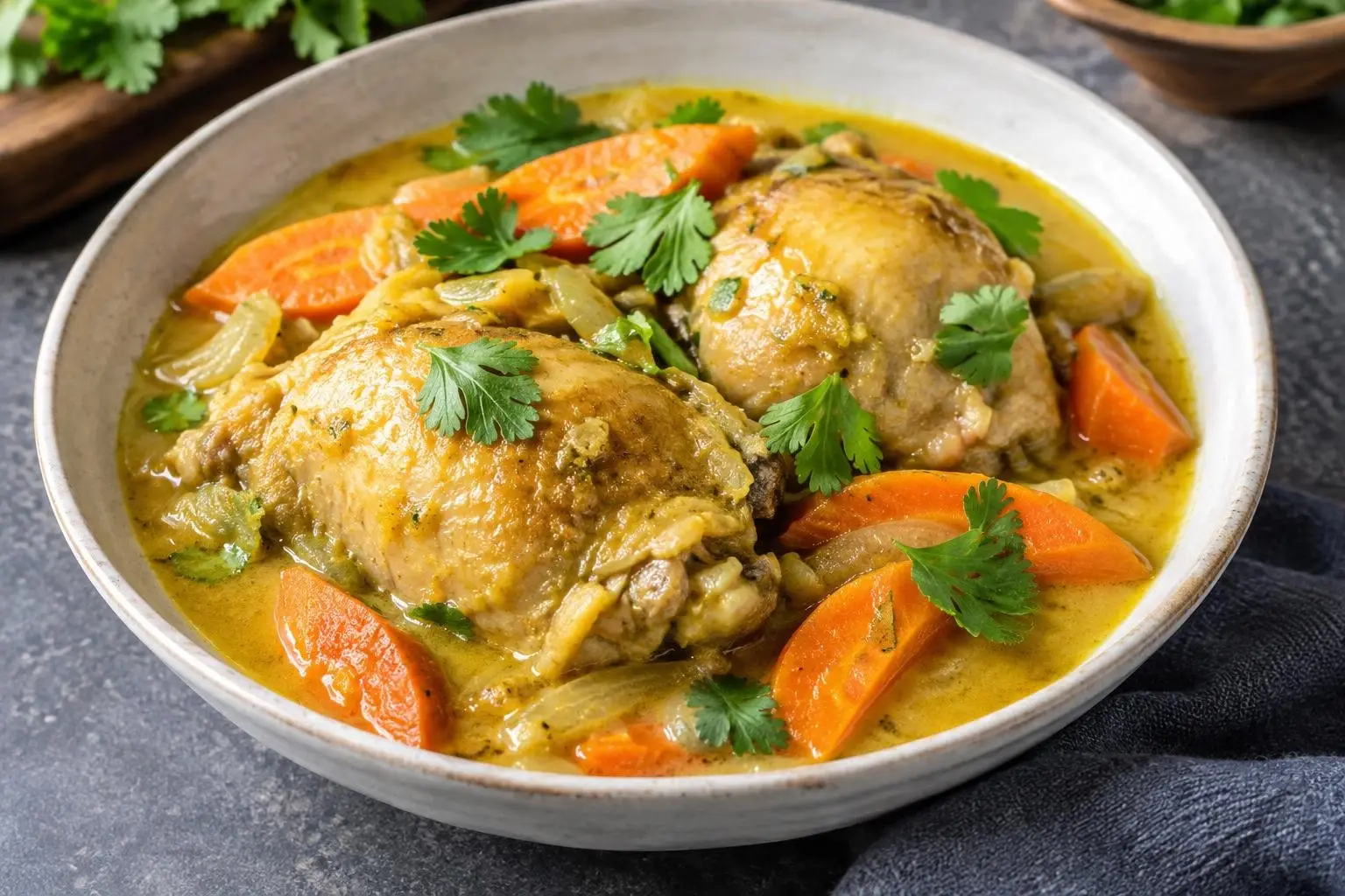 Indonesian Chicken Stew with Seasonal Vegetables plated and ready to serve