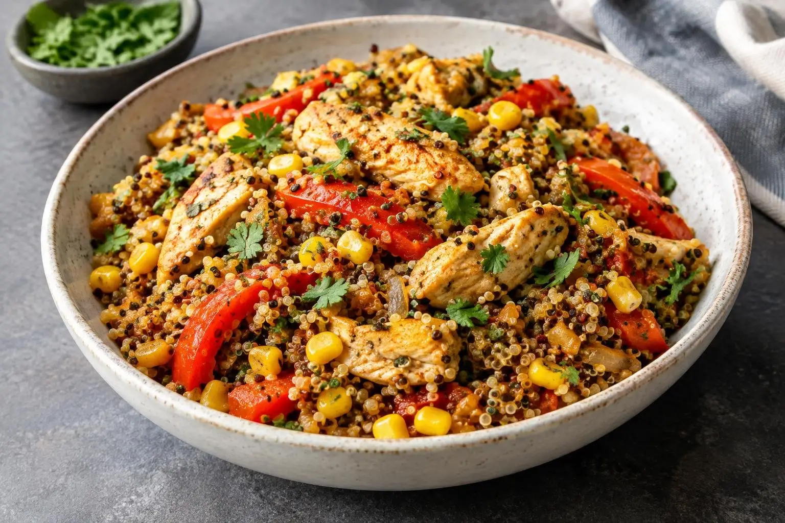 Peruvian Quinoa and Chicken Skillet Supper plated and ready to serve