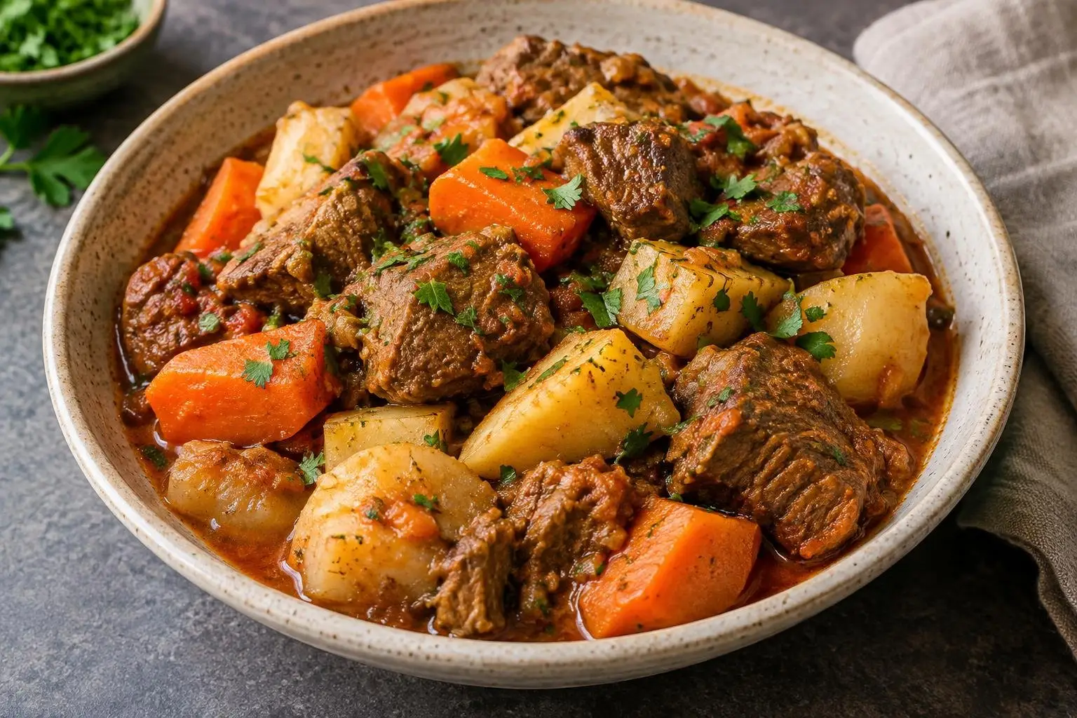 Lebanese Pressure-Cooked Lamb with Seasonal Root Vegetables plated and ready to serve