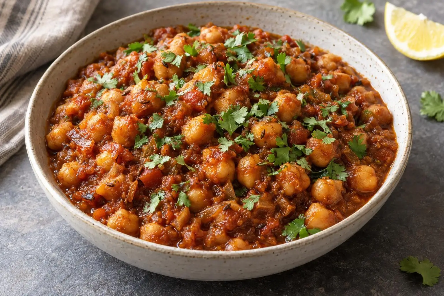 Chana masala plated and ready to serve