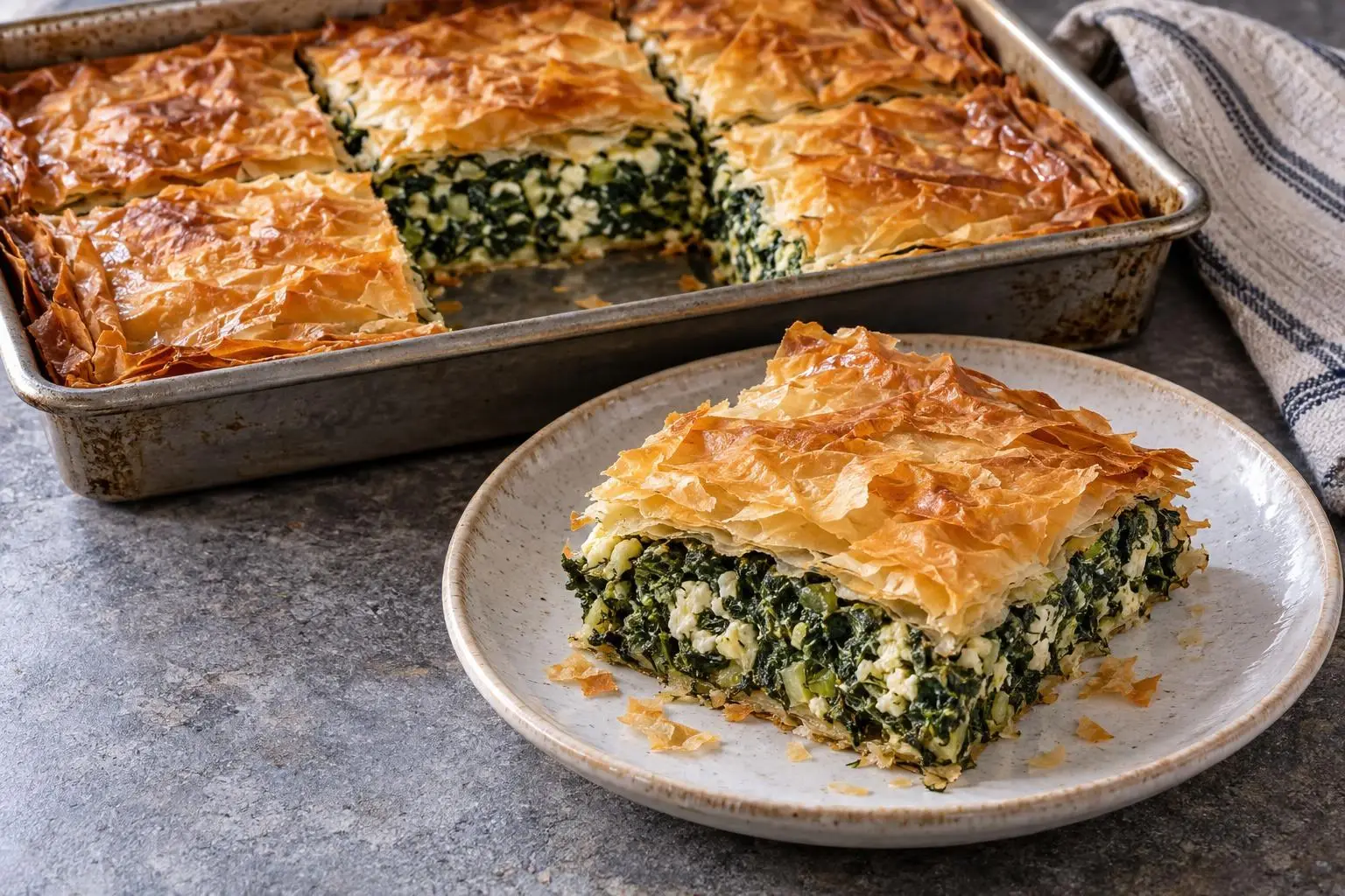 Spanakopita with Crisp Filo plated and ready to serve