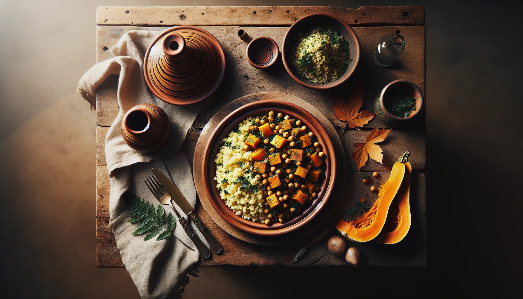 Roasted Butternut Squash and Chickpea Tagine with Herb Couscous plated