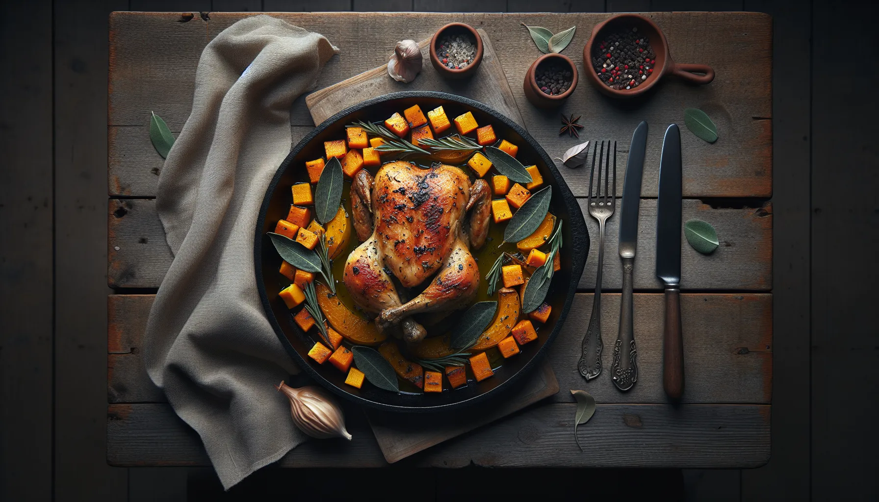 Autumn Roasted Chicken with Butternut Squash and Sage plated