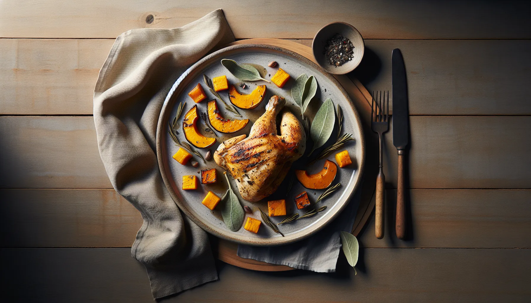 Pan-Seared Chicken with Roasted Butternut Squash and Sage plated
