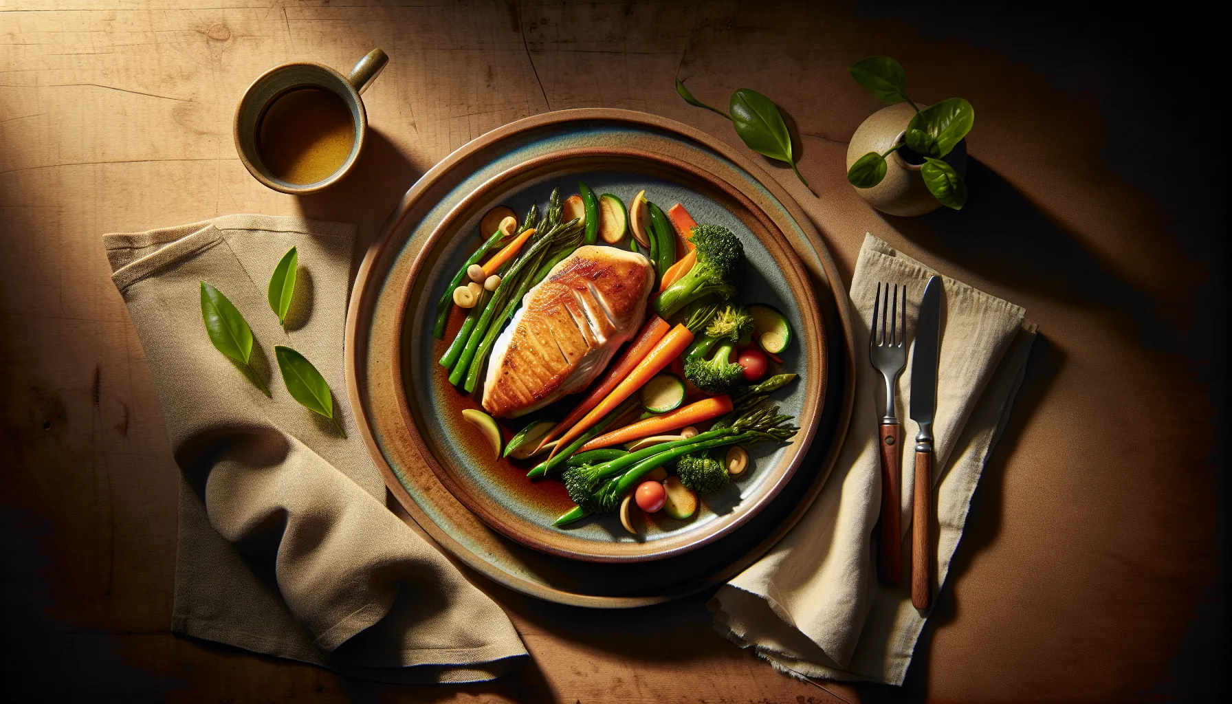 Pan-Seared Chicken with Spring Vegetable Medley plated