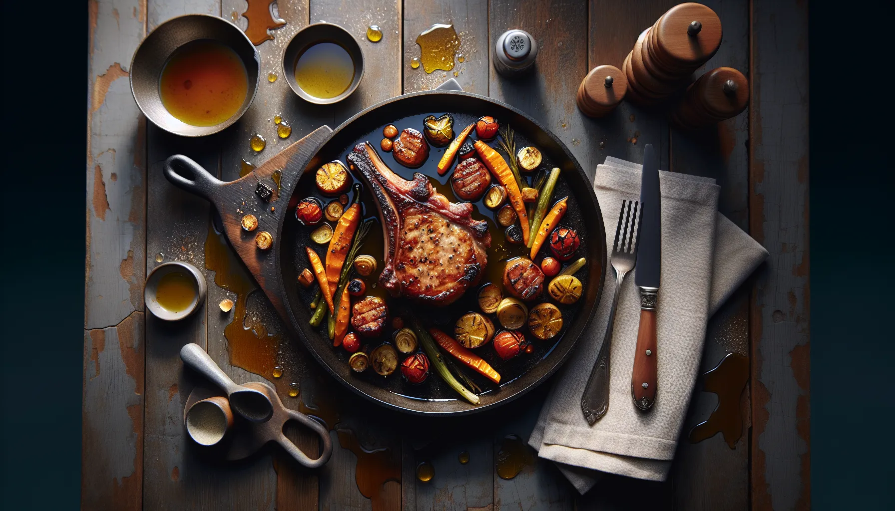 Honey-Mustard Glazed Pork Chops with Roasted Autumn Vegetables plated