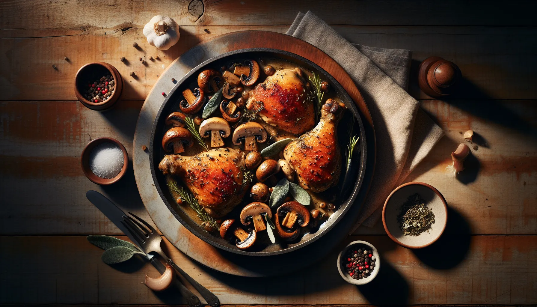 Roasted Autumn Mushroom and Sage Chicken Thighs plated