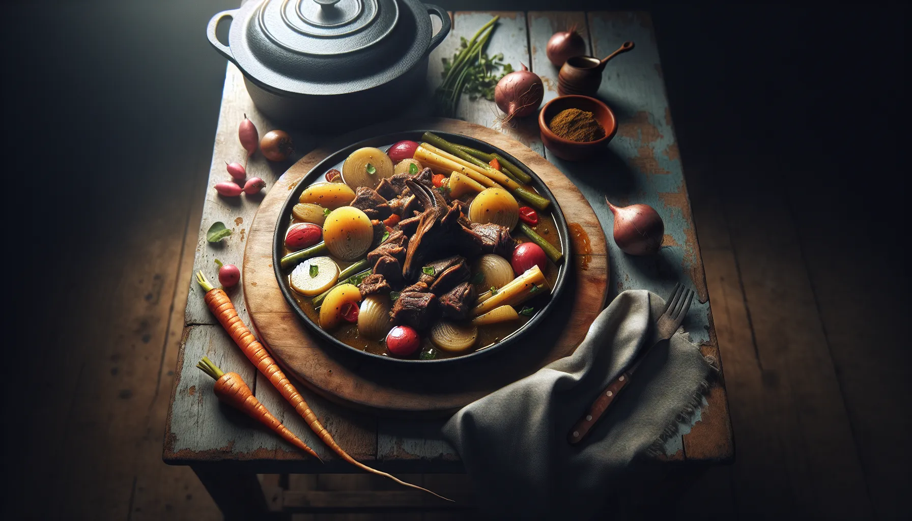 Pressure-Cooked Caribbean Goat Stew with Root Vegetables plated