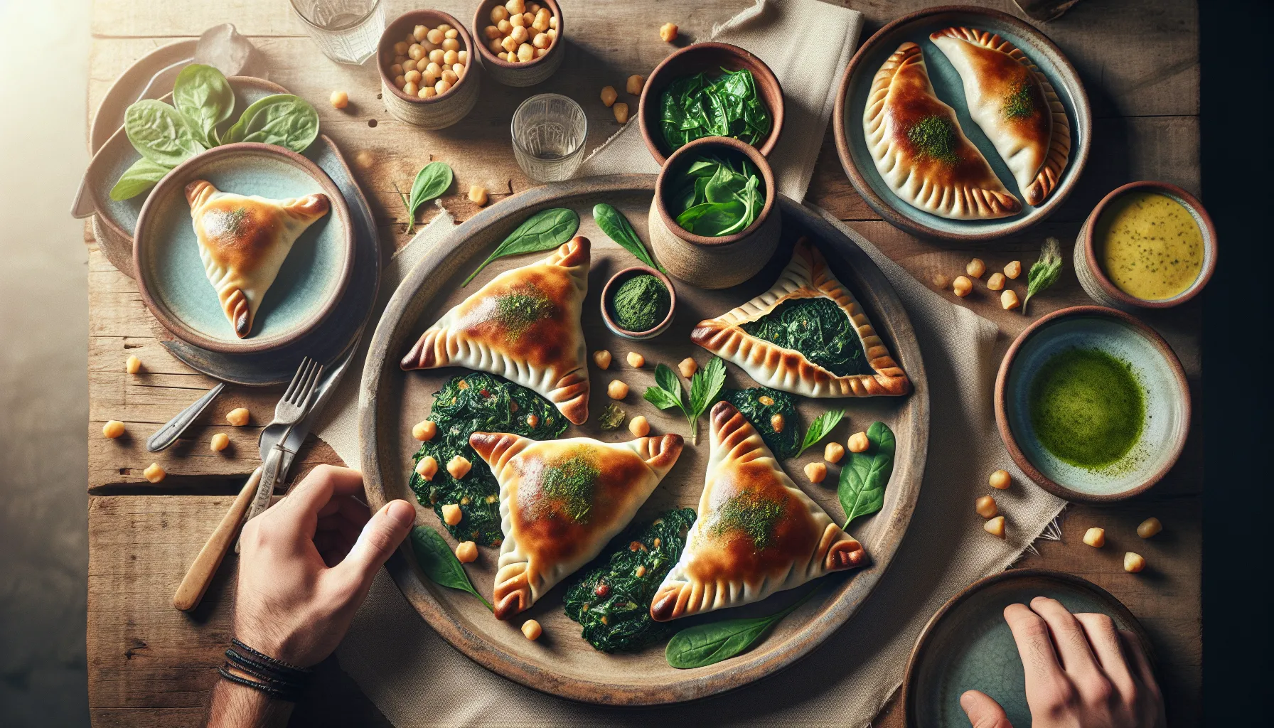 Lebanese Spinach and Chickpea Fatayer (Savory Turnovers) plated