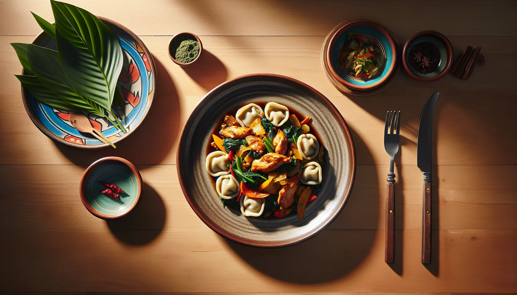 Caribbean-Style Stir-Fried Chicken with Callaloo and Dumplings plated
