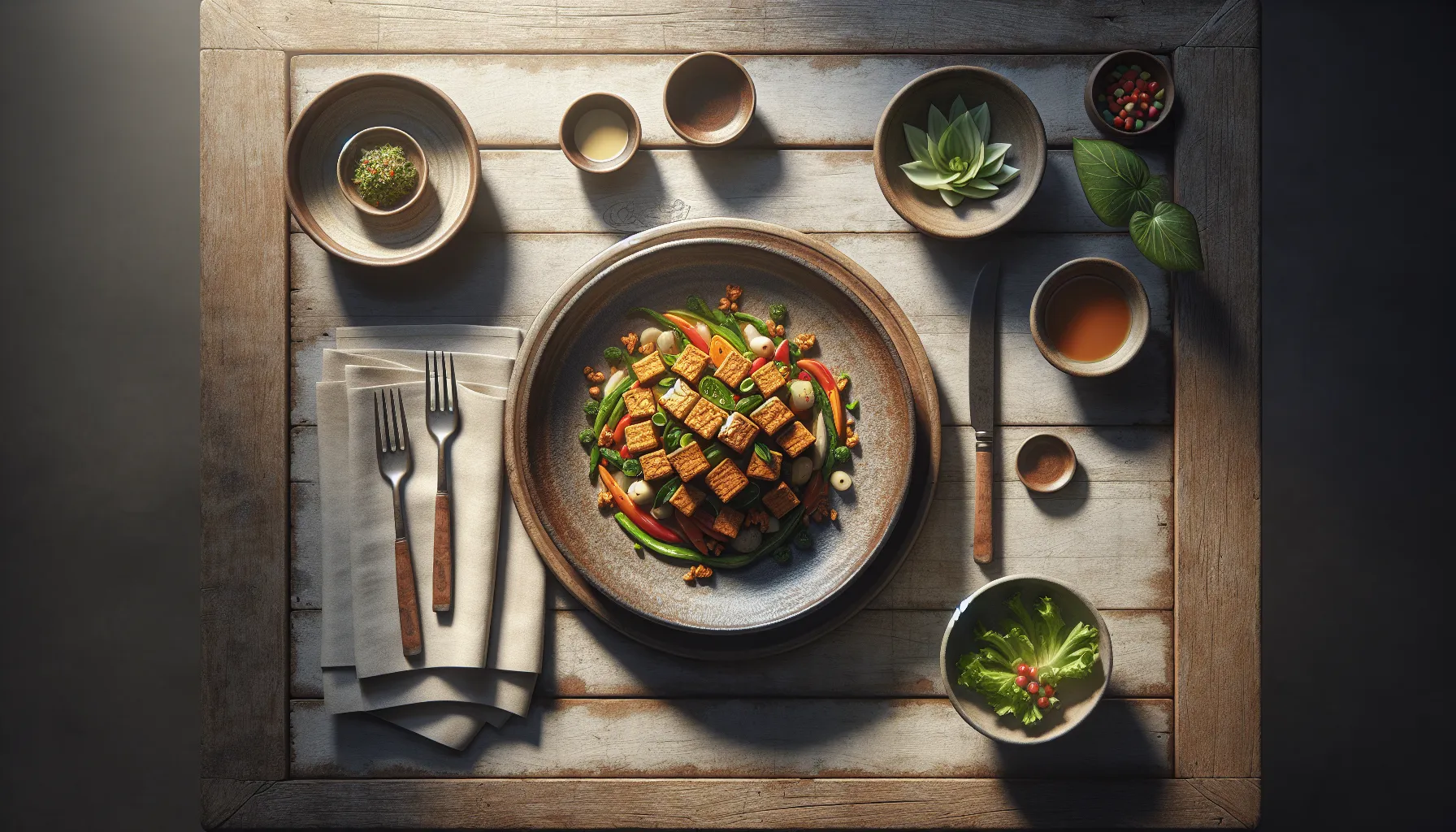 Indonesian Stir-Fried Tempeh with Seasonal Vegetables plated