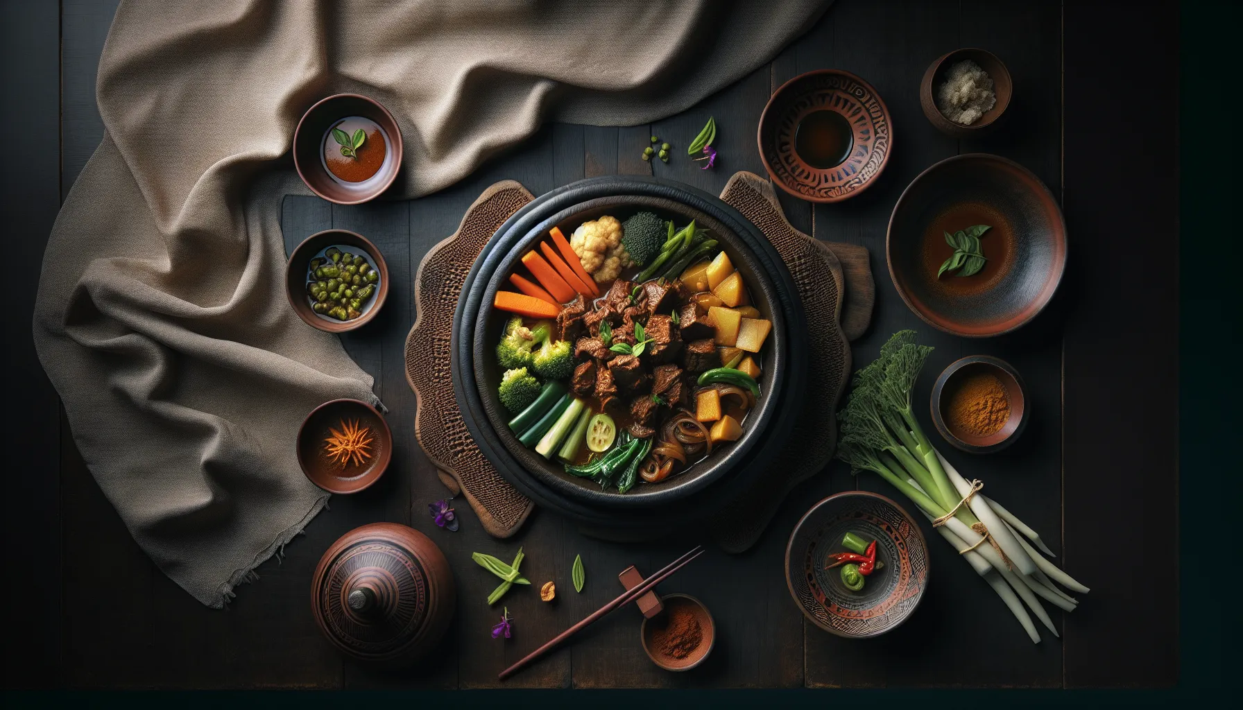 Indonesian Pressure-Cooked Beef Rendang with Seasonal Vegetables plated