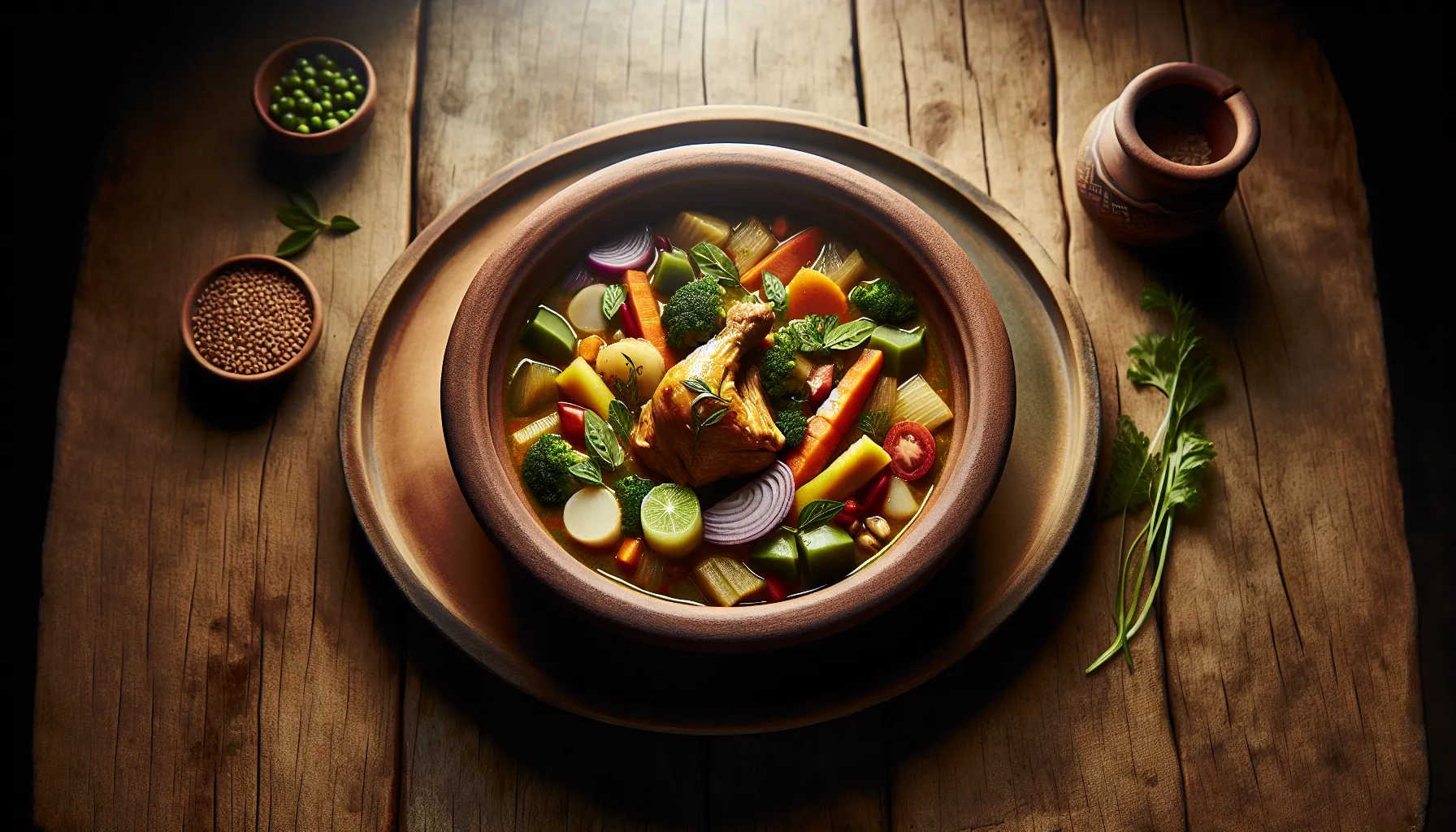 Peruvian Chicken Stew with Seasonal Vegetables plated