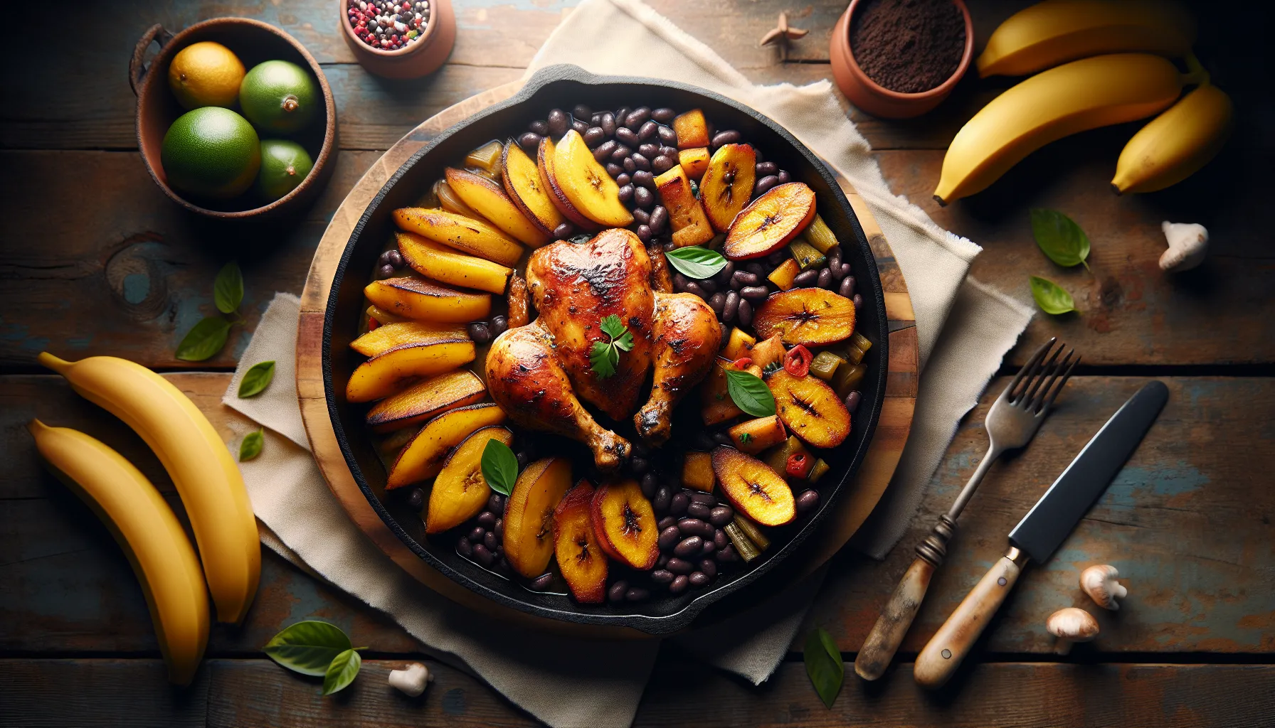 Caribbean Braised Chicken with Sweet Plantains and Black Beans plated