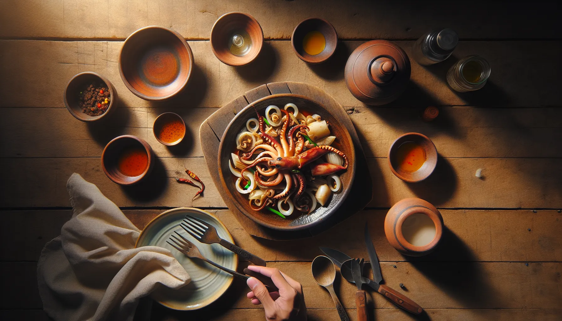 Adobong Pusit (Filipino Braised Squid) plated