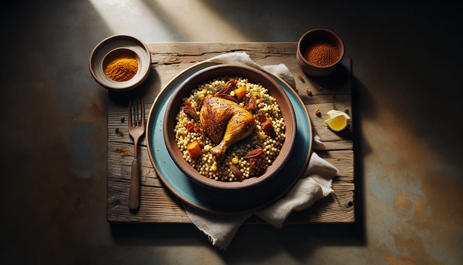 Ethiopian-Inspired Seasonal Millet Grain Bowl with Spiced Chicken plated
