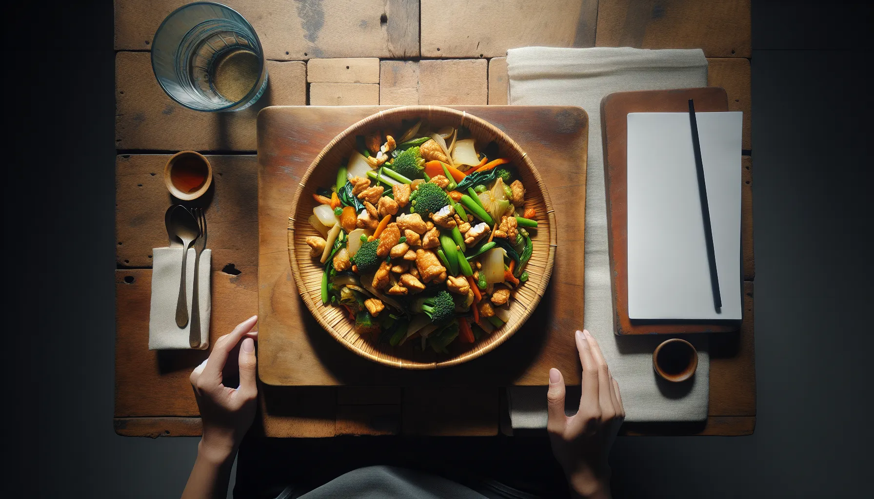 Indonesian Stir-Fried Chicken with Seasonal Vegetables plated