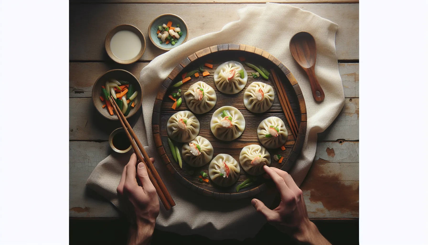 Filipino-Inspired Crab and Vegetable Steamed Dumplings plated
