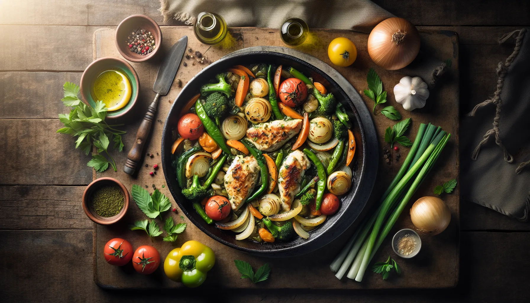 Lebanese Chicken Skillet with Seasonal Vegetables plated
