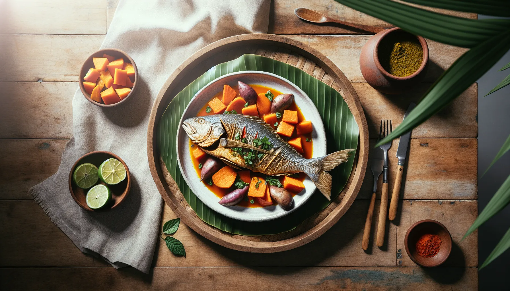 Peruvian-Style Steamed Fish with Aji Amarillo and Sweet Potato plated