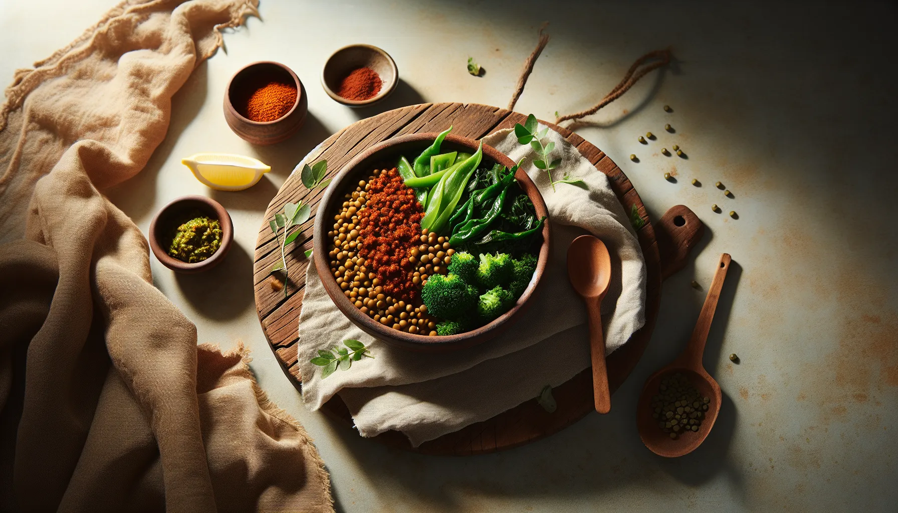 Ethiopian-Inspired Spiced Lentil Grain Bowl with Steamed Greens plated