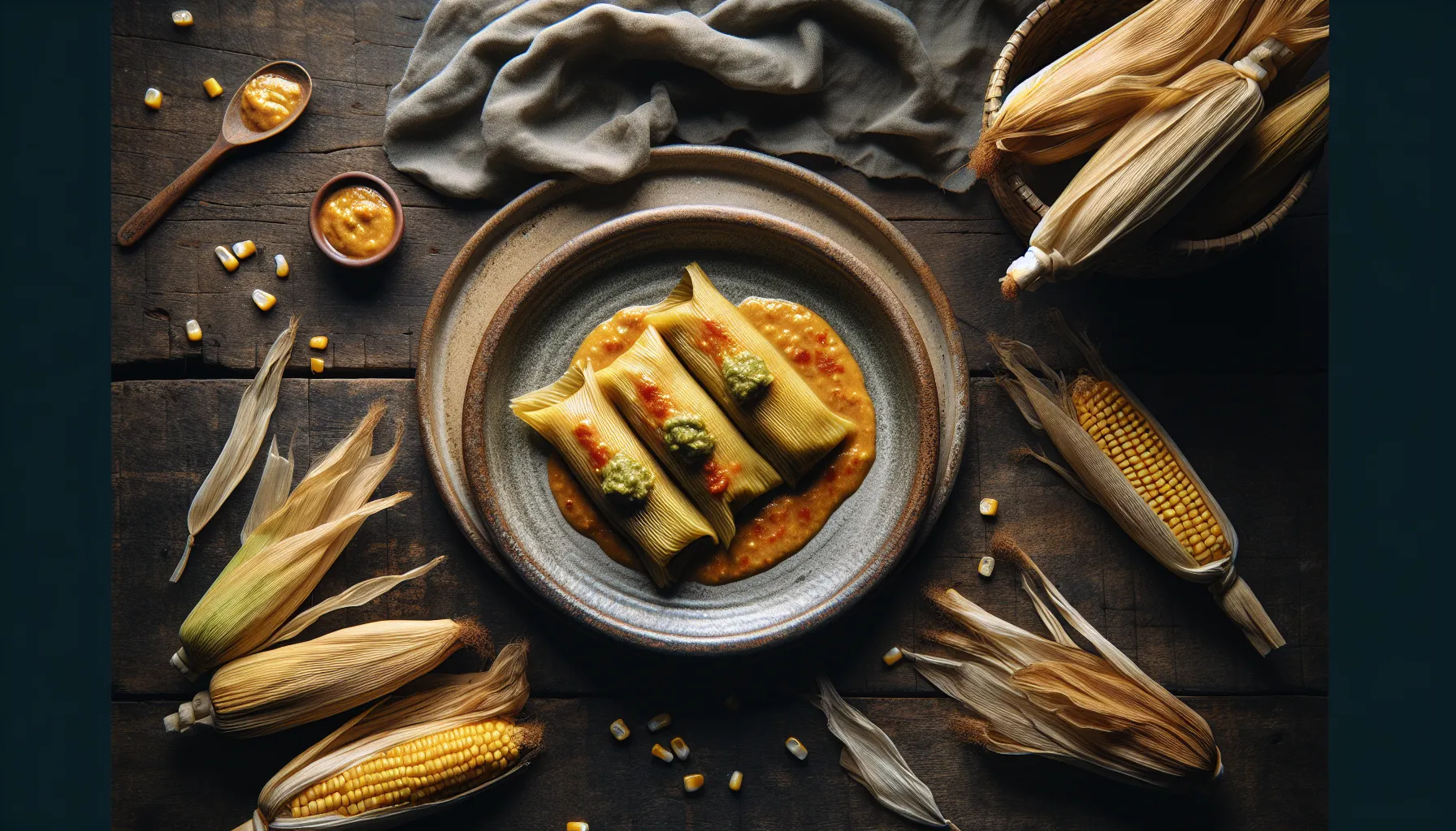 Peruvian Chicken Tamales with Aji Verde Sauce plated
