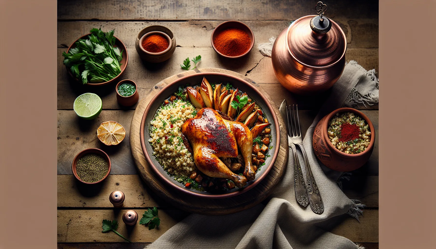 Pressure-Cooked Lebanese Chicken with Sumac and Bulgur Pilaf plated