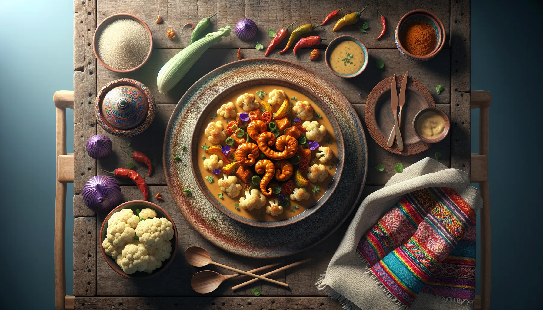 Peruvian Aji de Gallina with Roasted Cauliflower plated