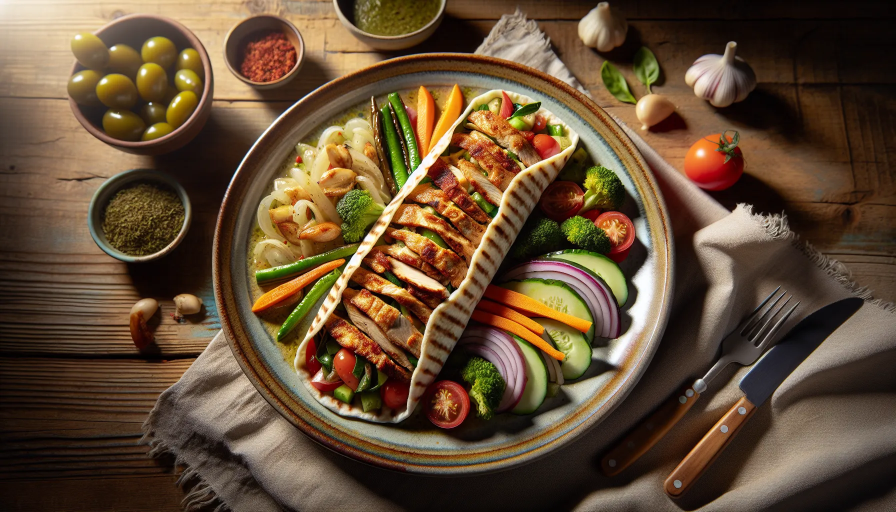 Lebanese Chicken Shawarma Stir-Fry with Seasonal Vegetables plated
