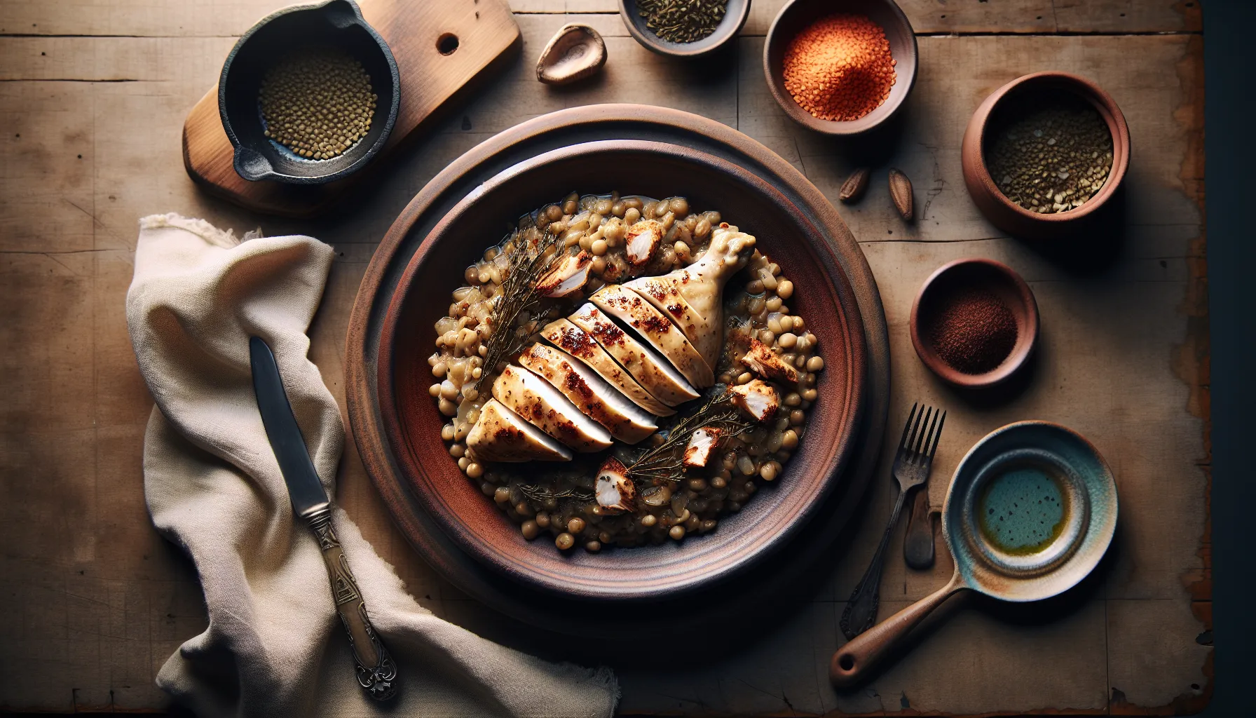 Lebanese Poached Chicken with Sumac and Lentils plated