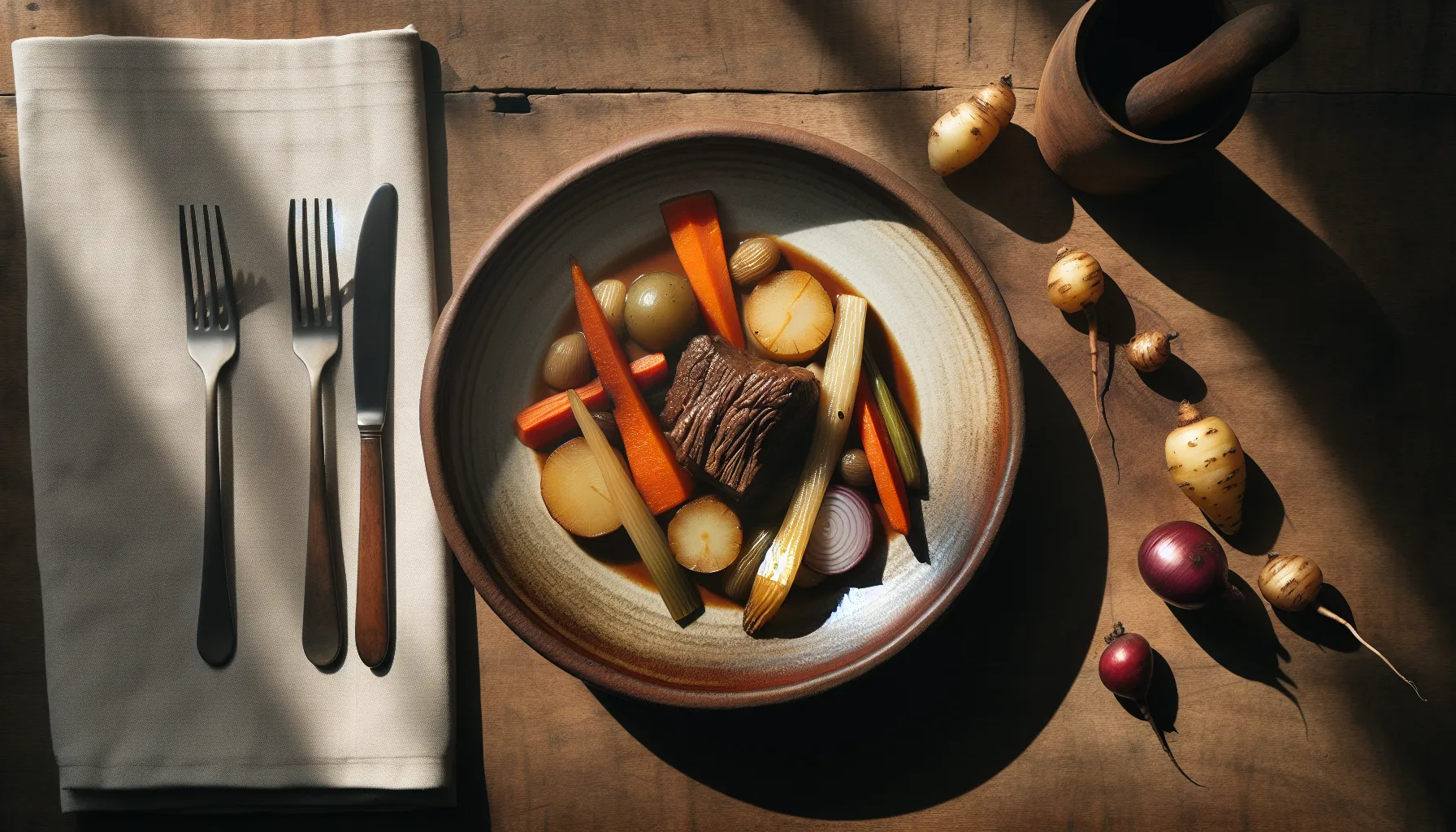 Peruvian Braised Beef with Seasonal Root Vegetables plated