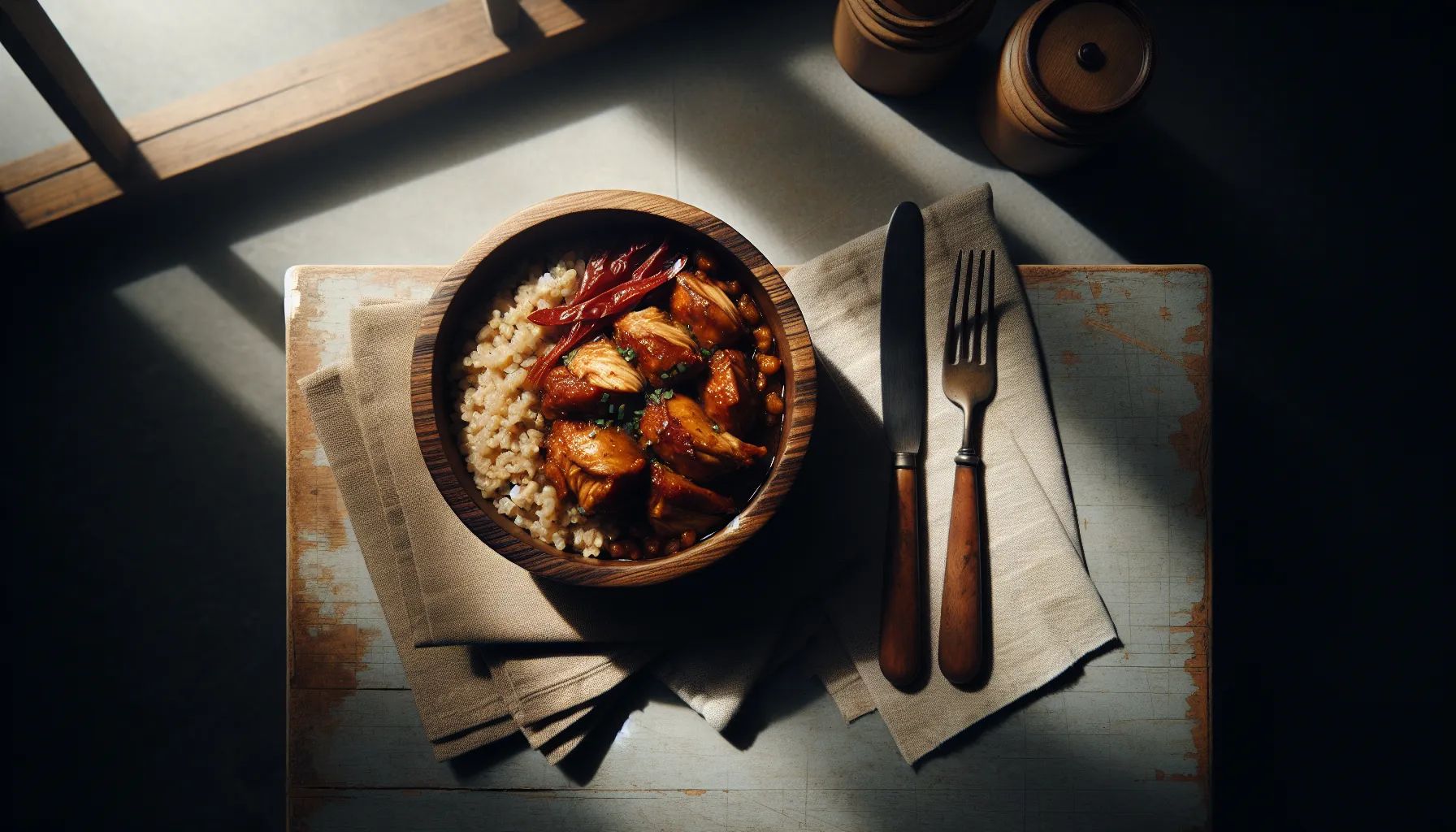 Slow-Braised Adobo Chicken Grain Bowl plated