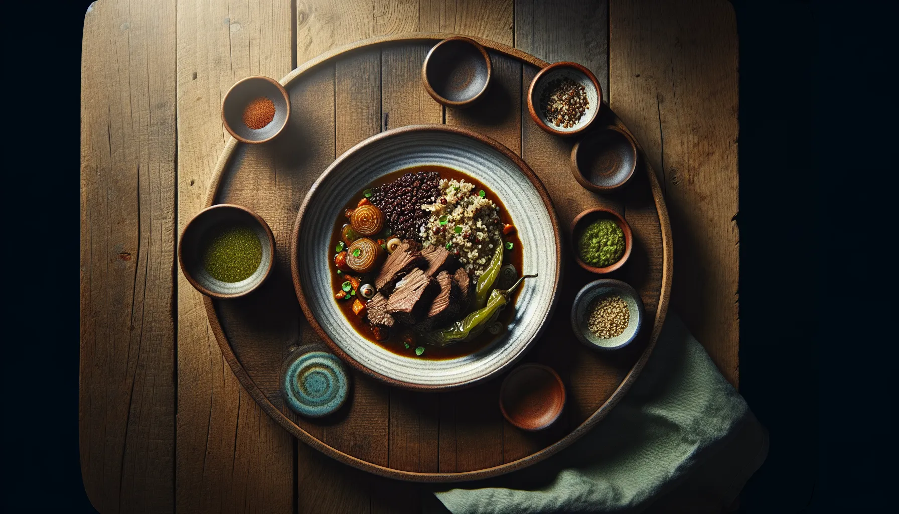 Peruvian-Style Slow Braised Beef with Quinoa and Aji Verde plated