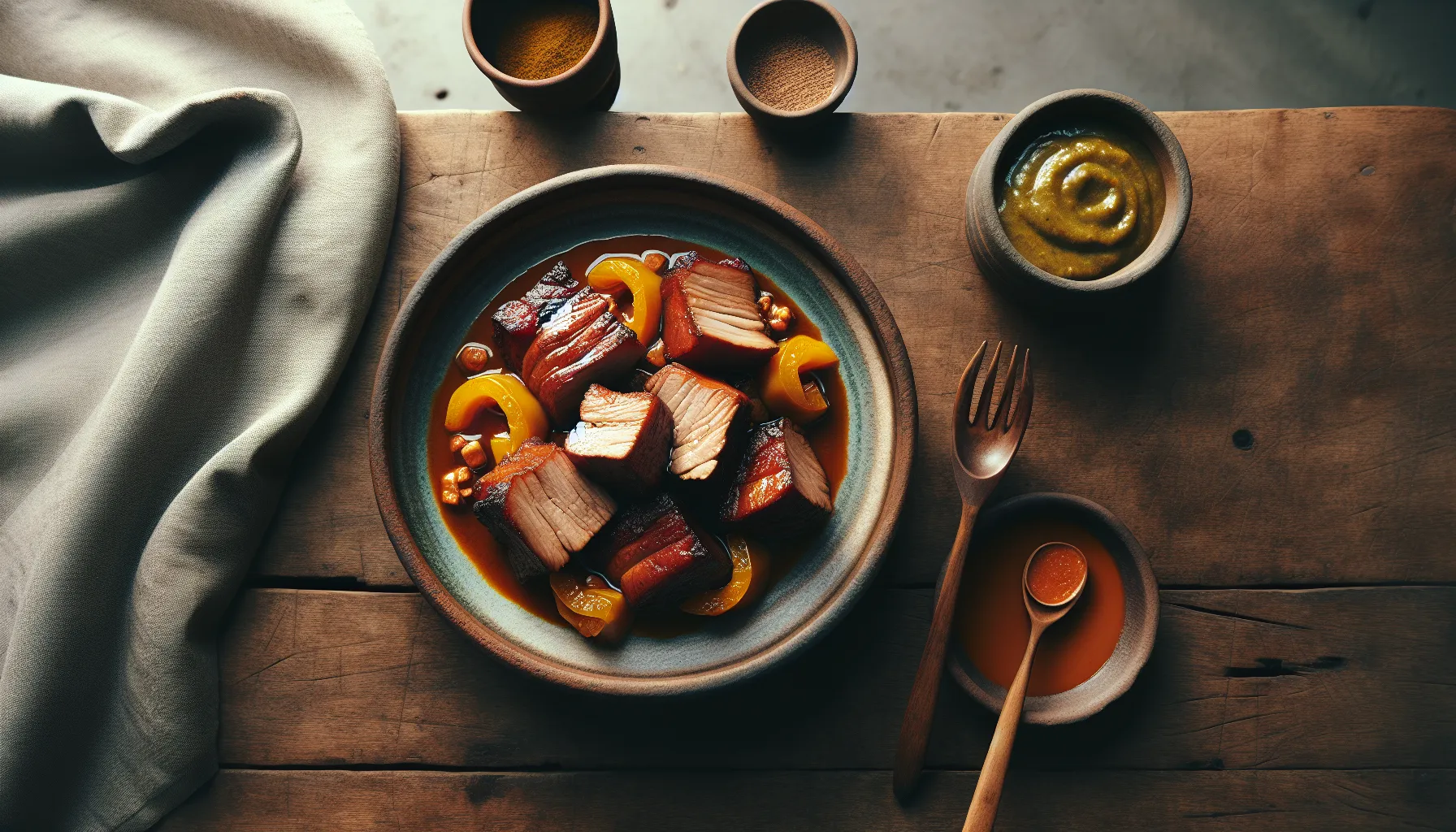 Peruvian-Style Slow Braised Pork with Aji Amarillo Sauce plated