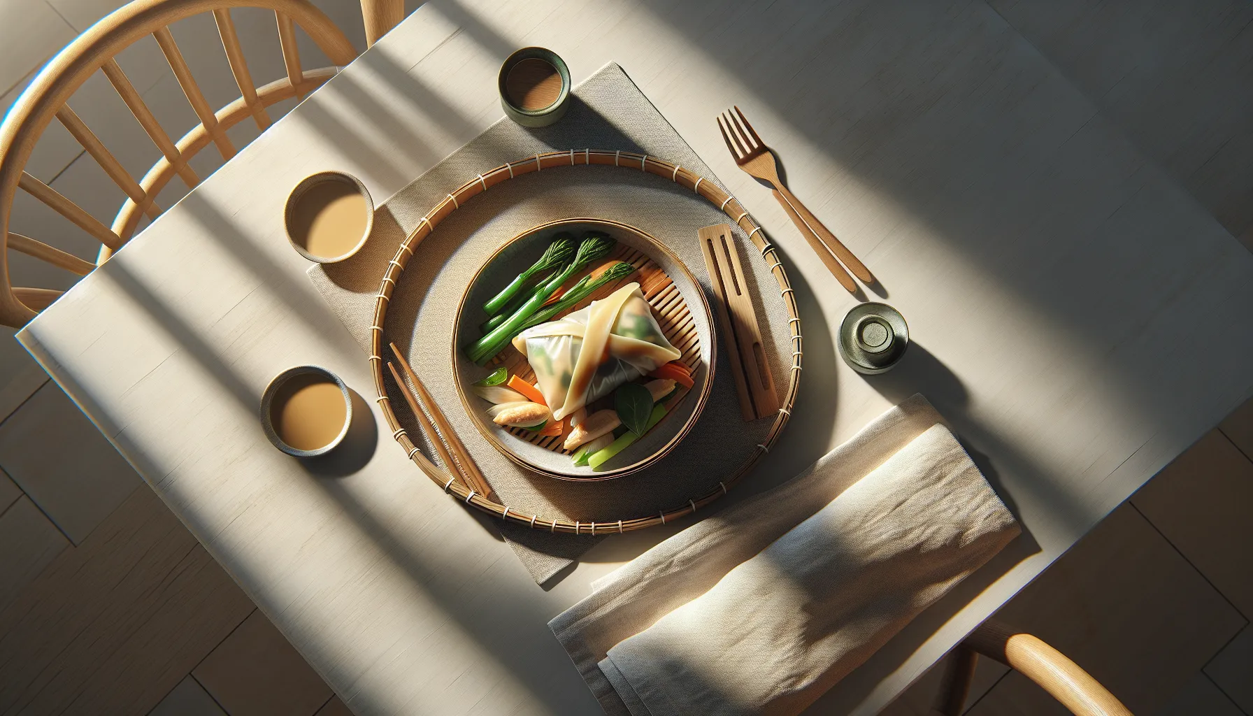 Poached Chicken and Vegetable Lumpia plated