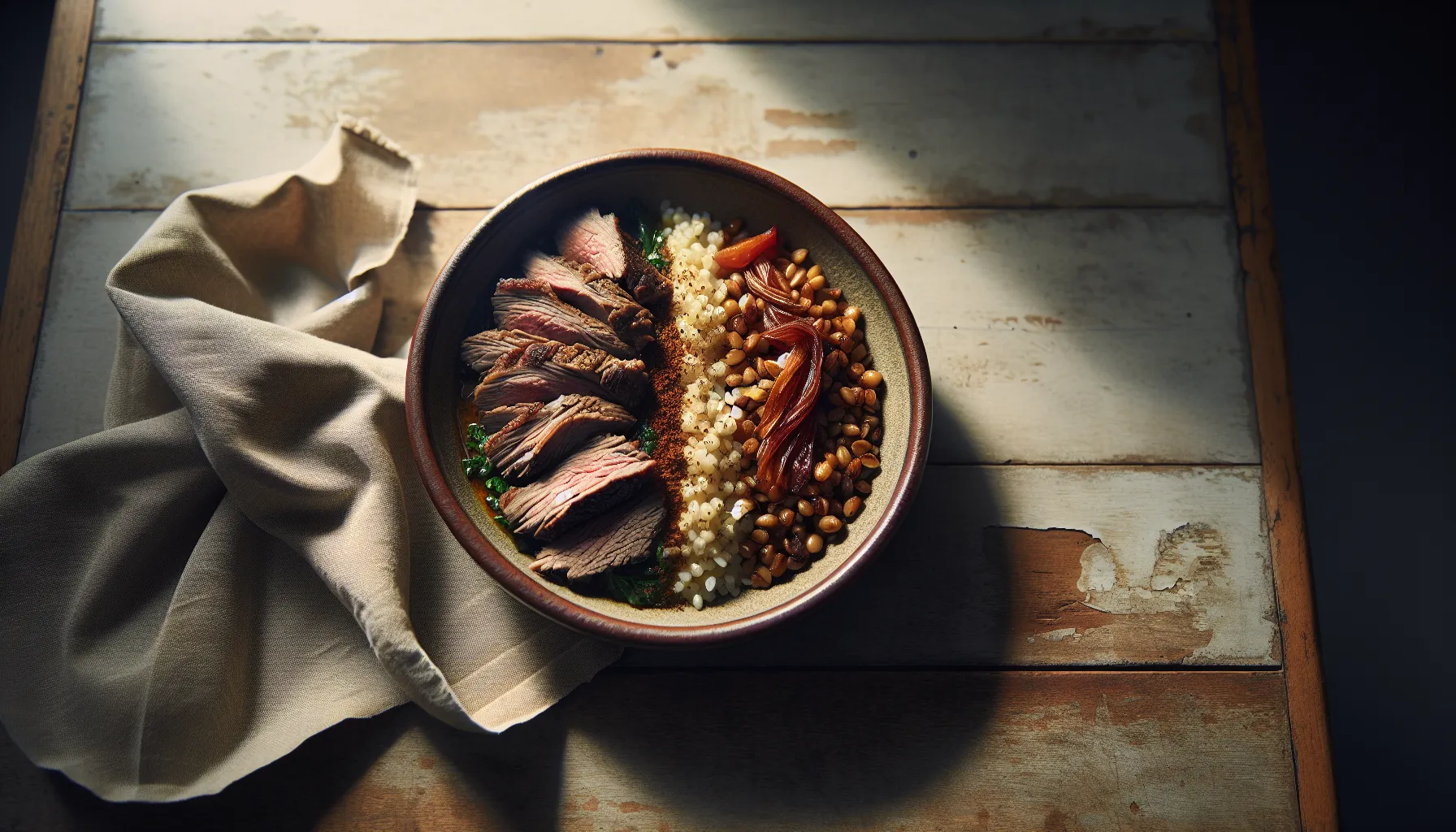 Lebanese Pressure-Cooked Lamb and Freekeh Grain Bowl plated