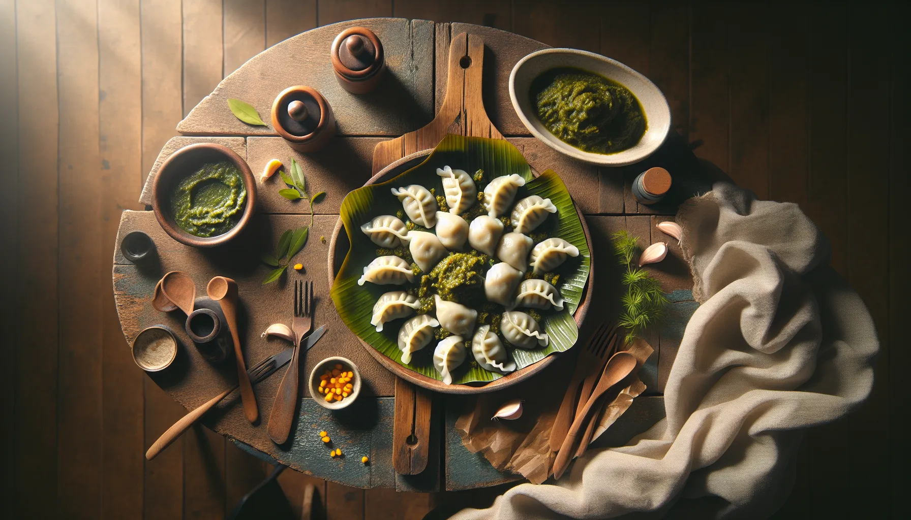 Filipino Chicken Puto Dumplings with Malunggay Pesto plated