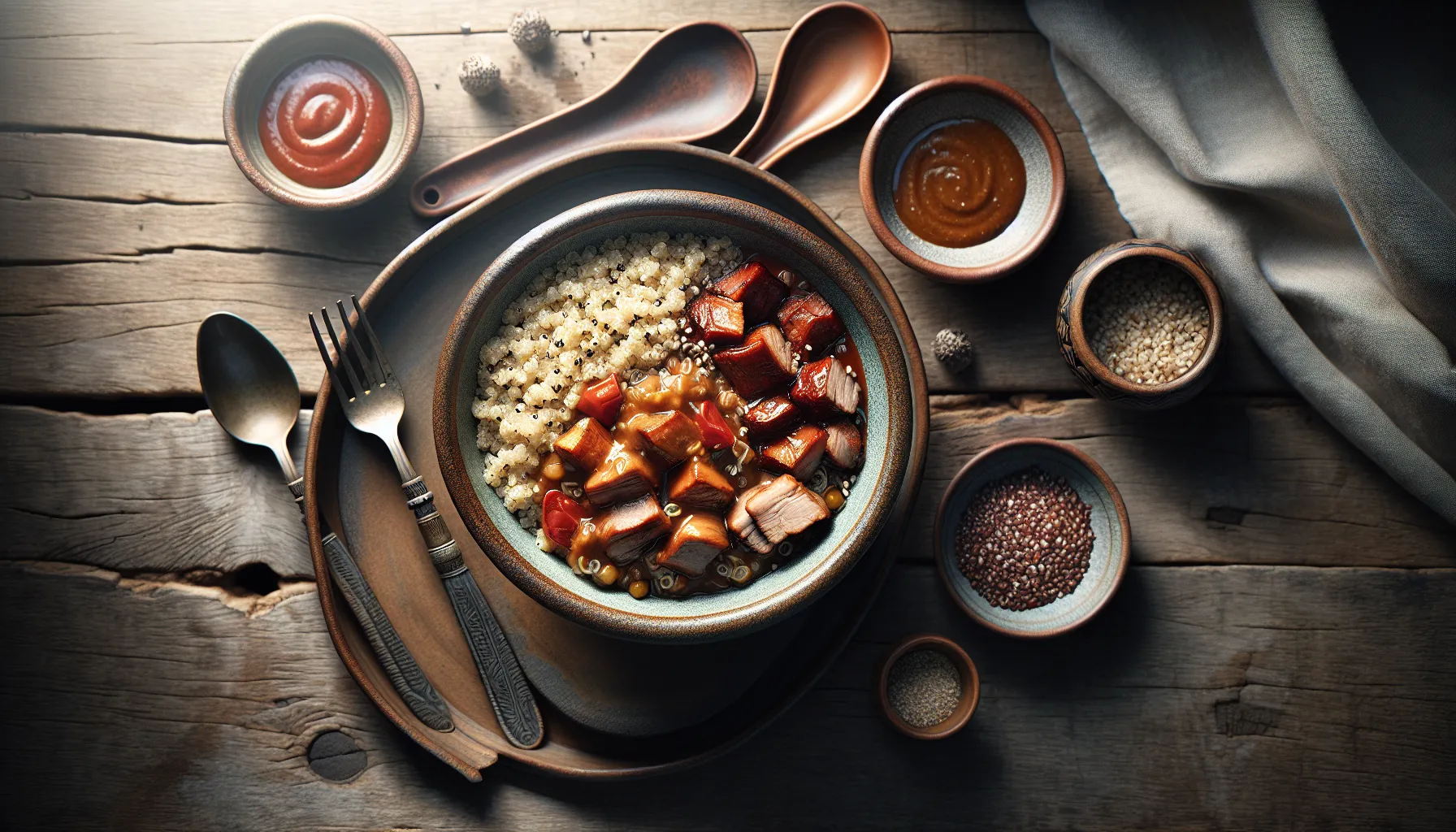 Peruvian Quinoa Grain Bowl with Slow-Braised Pork plated