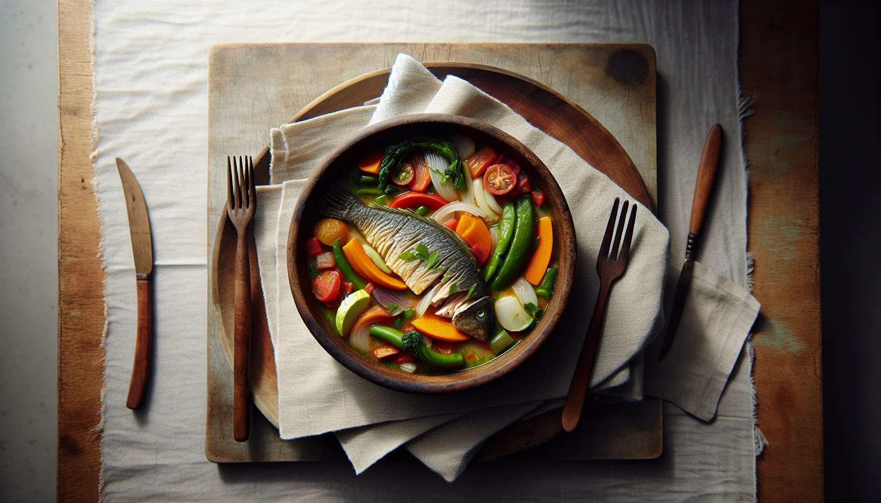 Peruvian Poached Fish Stew with Seasonal Vegetables plated