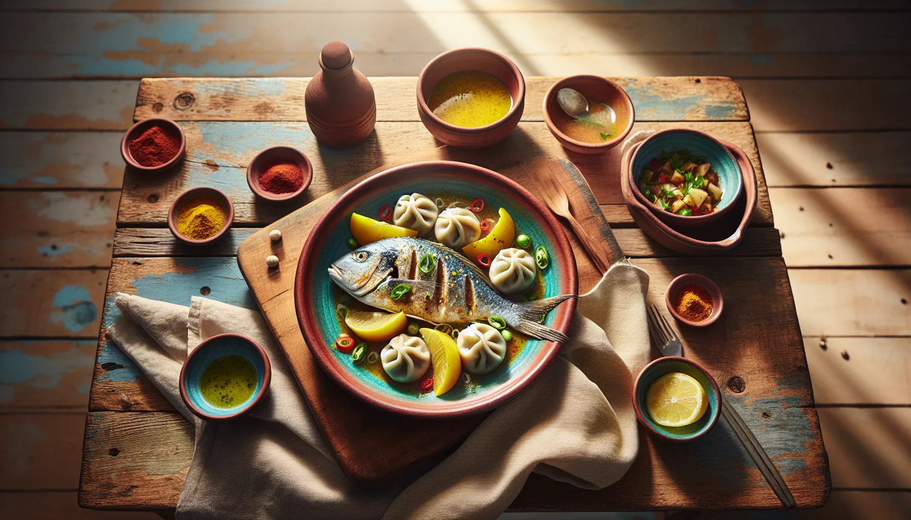 Caribbean Steamed Fish with Spiced Dumplings plated