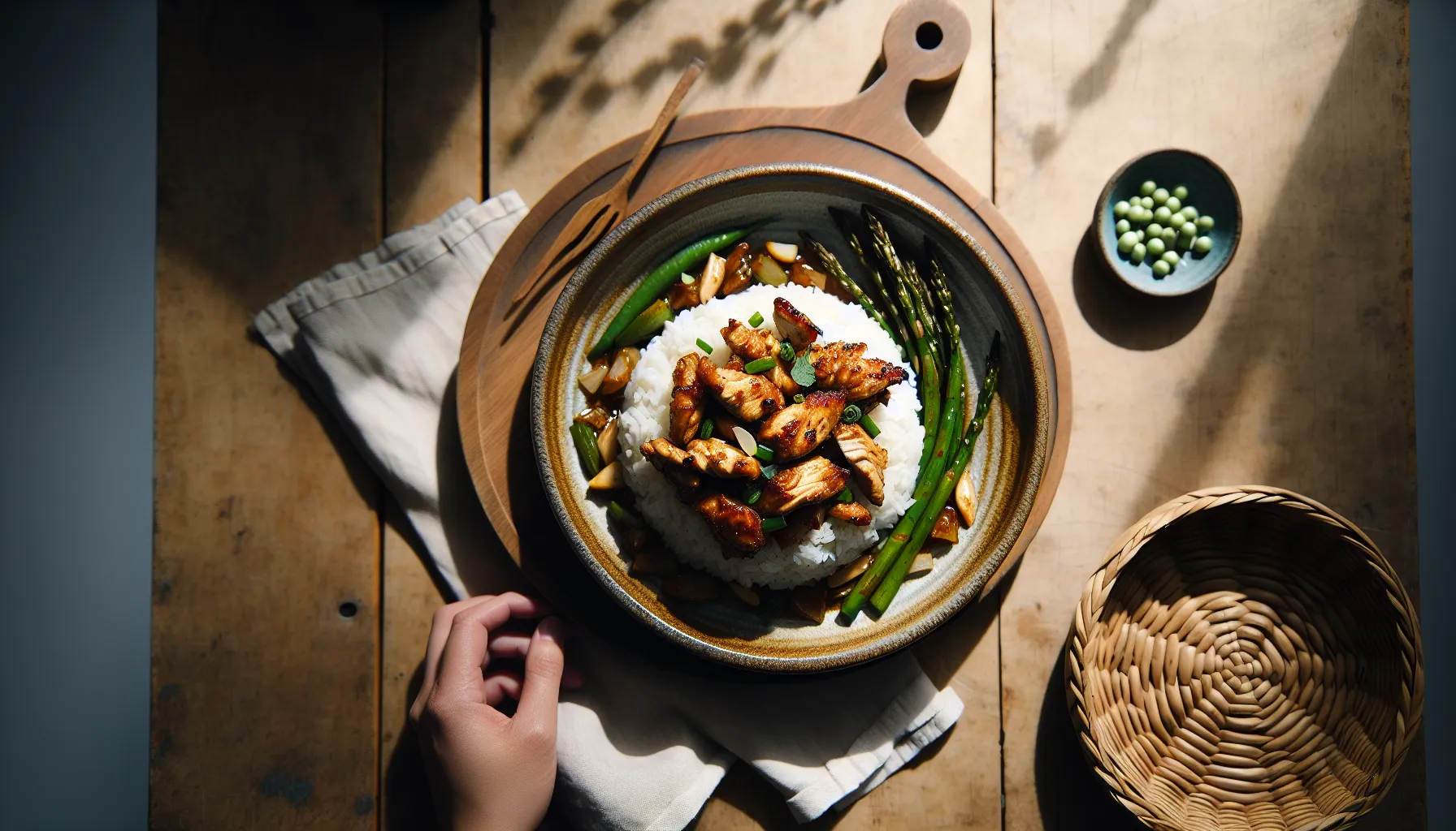 Chicken Adobo Stir-Fry with Jasmine Rice plated