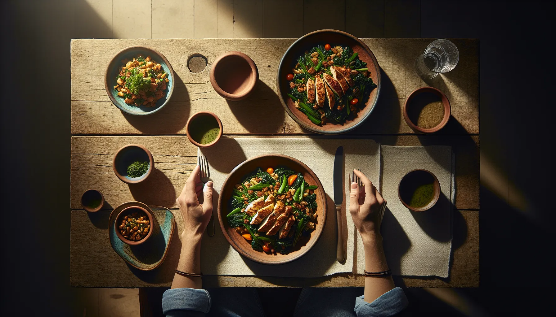 Lebanese-Inspired Chicken Mujaddara with Sautéed Greens plated