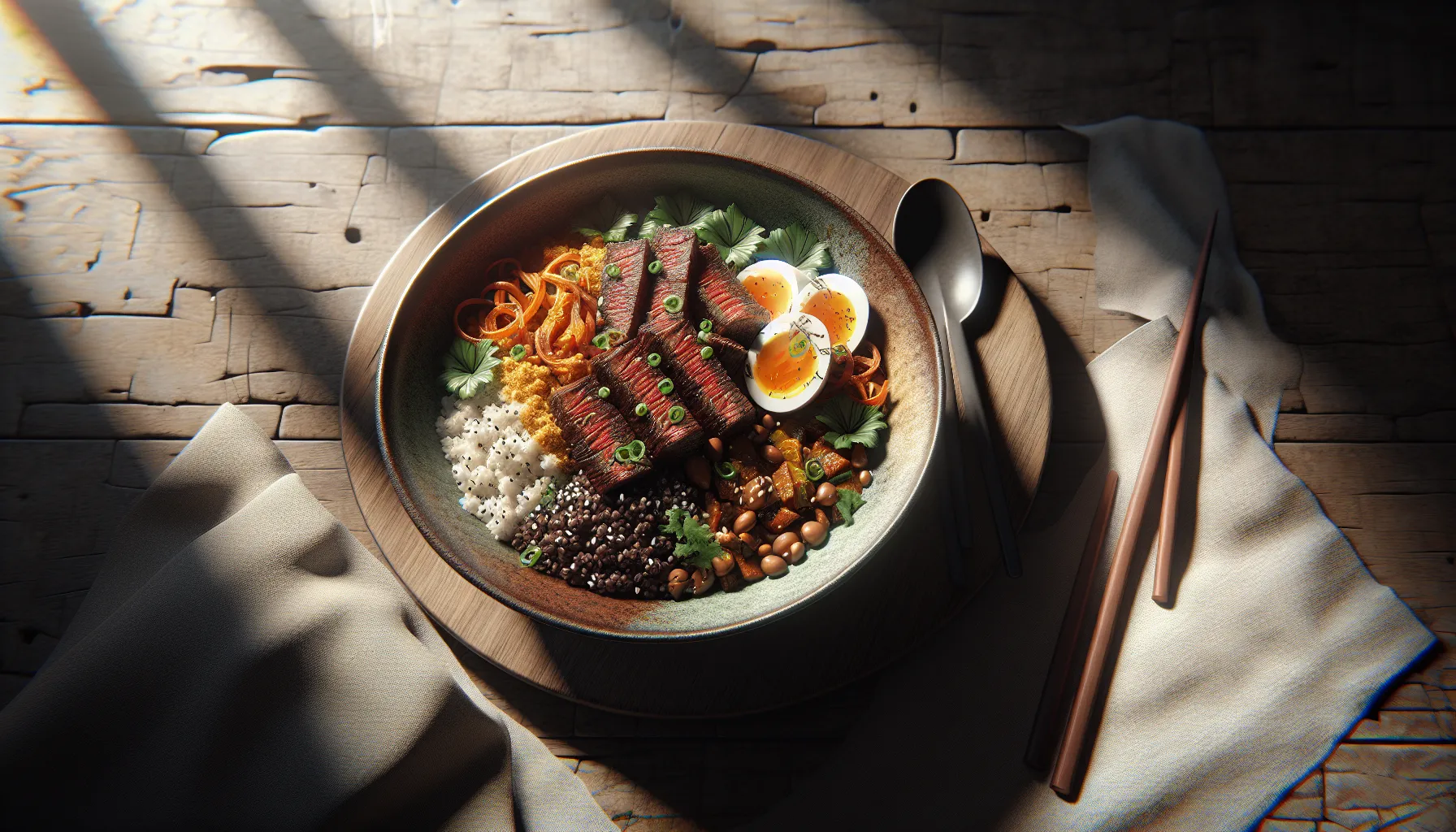 Indonesian Spiced Coconut Beef Grain Bowl plated
