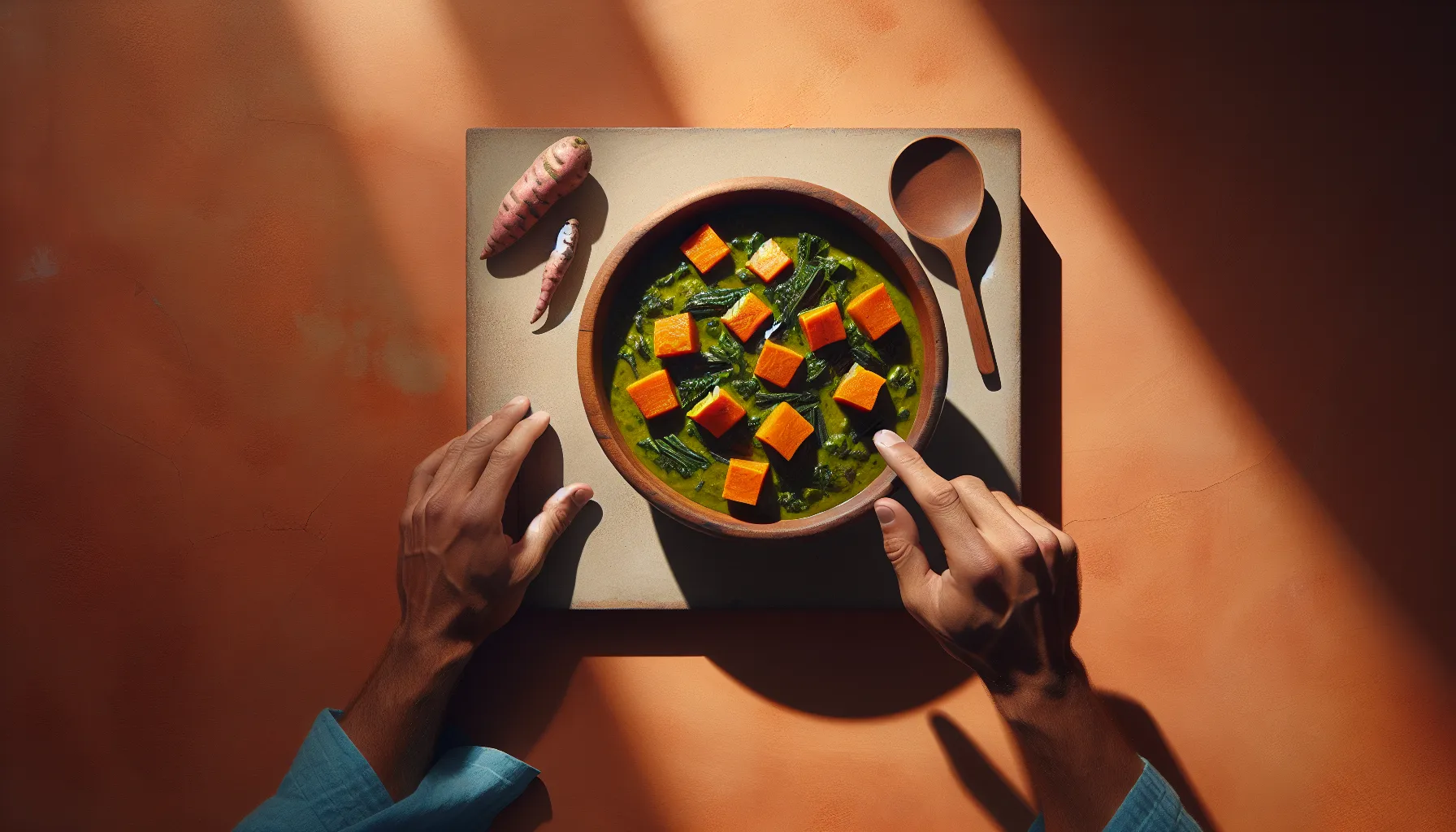 Caribbean Steamed Callaloo Stew with Sweet Potato plated
