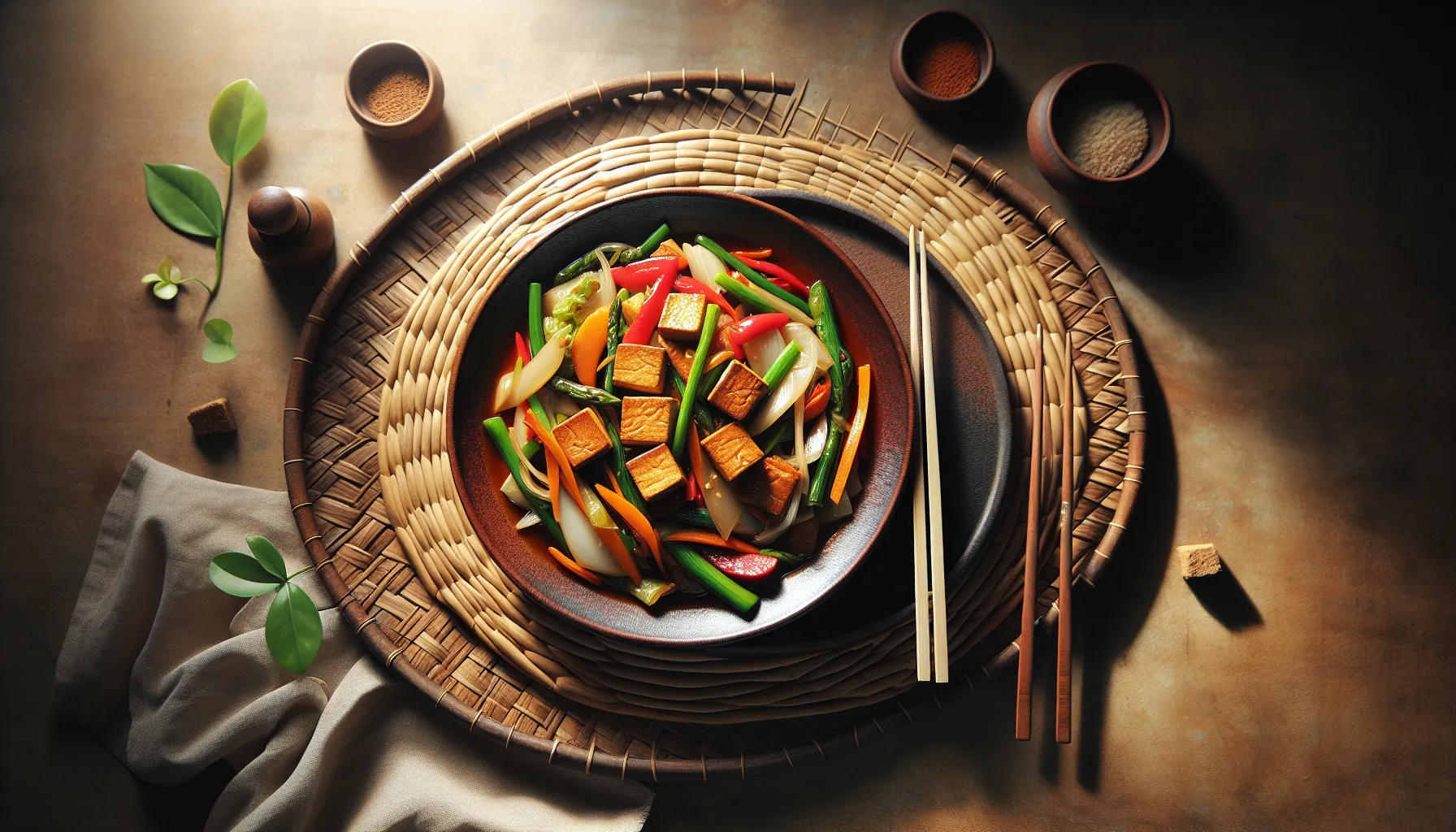 Indonesian Braised Tempeh with Seasonal Vegetables plated