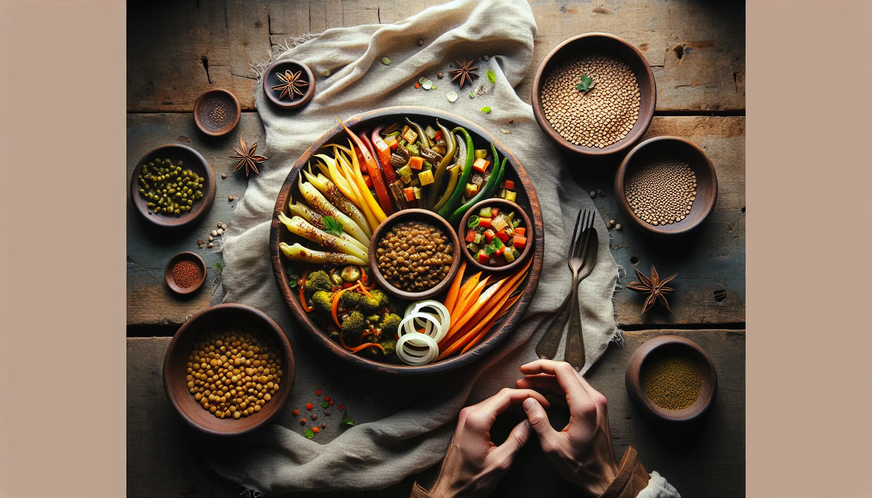 Ethiopian-Inspired Steamed Lentil and Vegetable Tibs plated