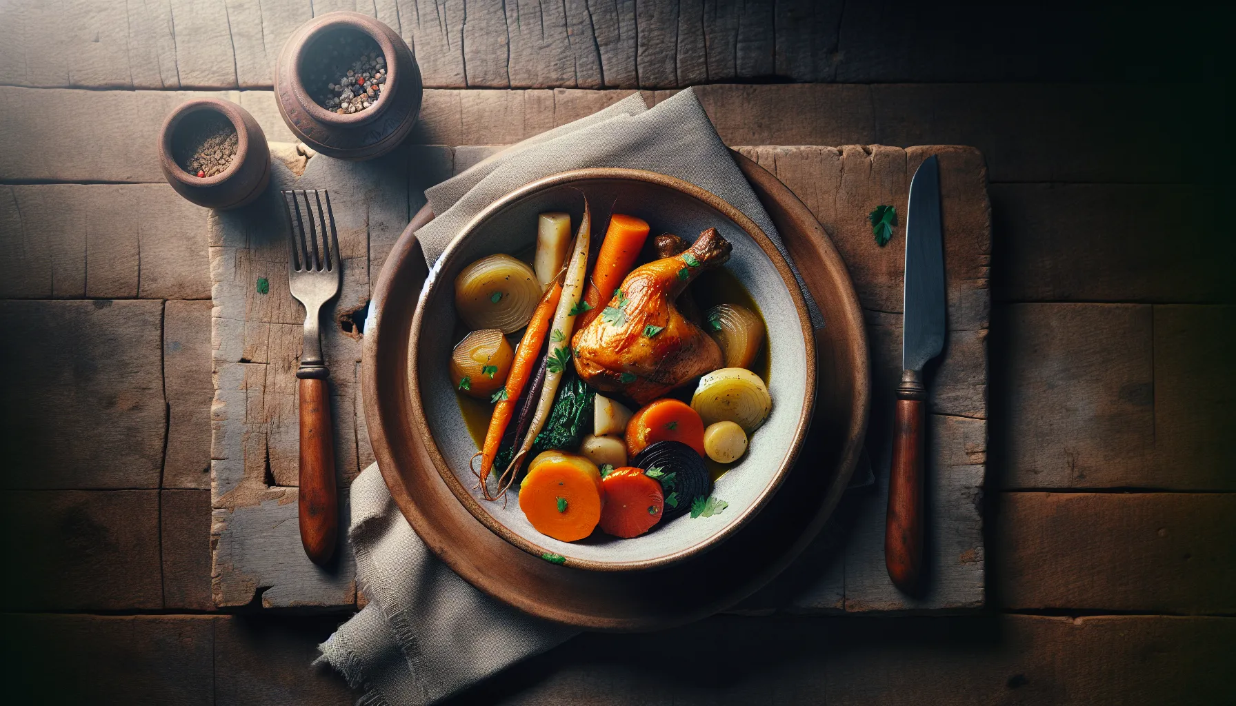 Peruvian Braised Chicken with Seasonal Root Vegetables plated