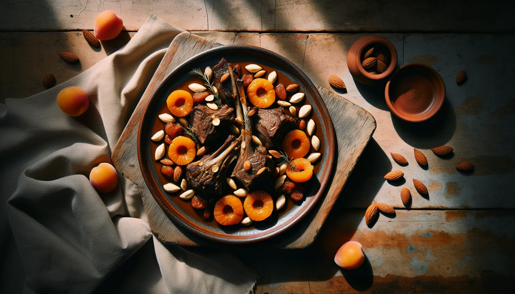 Lebanese Slow-Braised Lamb with Apricots and Almonds plated