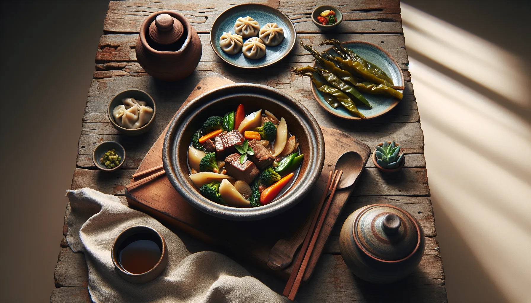 Pressure-Cooked Filipino Pork Dinuguan with Seasonal Vegetables Dumplings plated